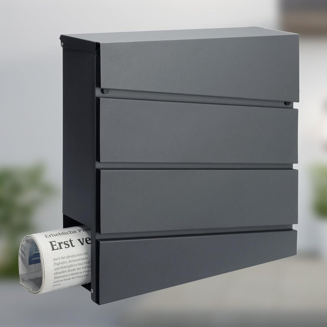 MONZANA® XXL Briefkasten Postkasten mit Zeitungsfach abschliessbar 2 Schlüssel Montagematerial Stahl