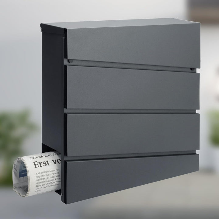 MONZANA® XXL Briefkasten Postkasten mit Zeitungsfach abschliessbar 2 Schlüssel Montagematerial Stahl