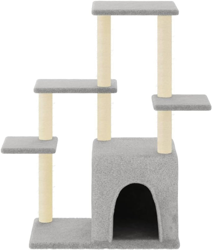 Kratzbaum mit Sisal-Kratzsäulen für Katzen 97,5 cm höhenverstellbar, Holz-Wohnung mit Hängematte, Li