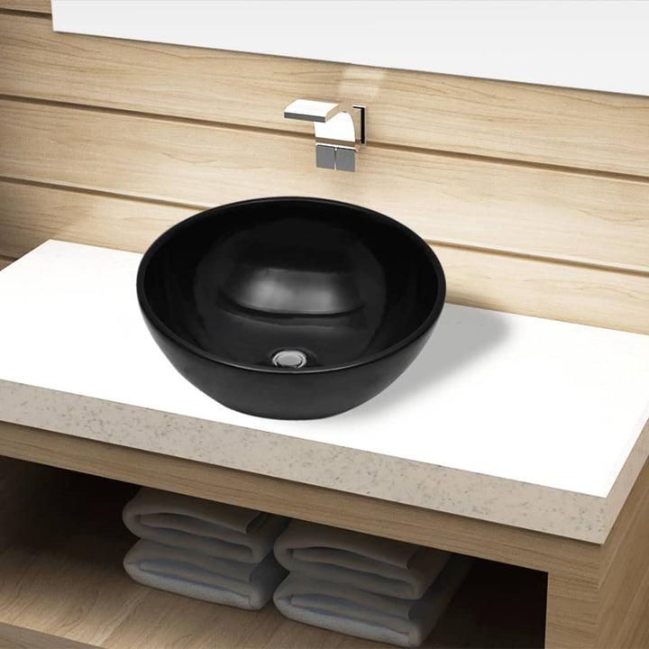 Keramik Waschbecken Rund 32,5x14 CM schwarz Aufsatzwaschbecken Eckig Waschbecken Gäste WC Badezimmer