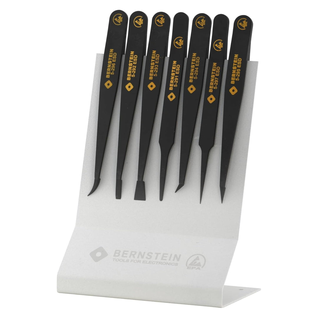 BERNSTEIN ESD Pinzetten Set 7-teilig - Antistatischer Kunststoff, Präzisionspinzette für Elektronik