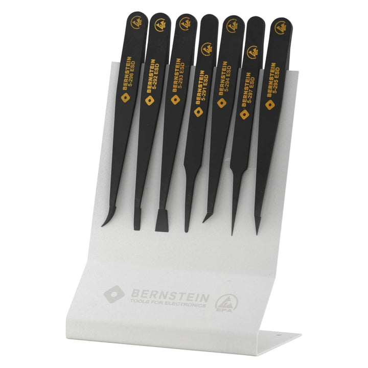 BERNSTEIN ESD Pinzetten Set 7-teilig - Antistatischer Kunststoff, Präzisionspinzette für Elektronik