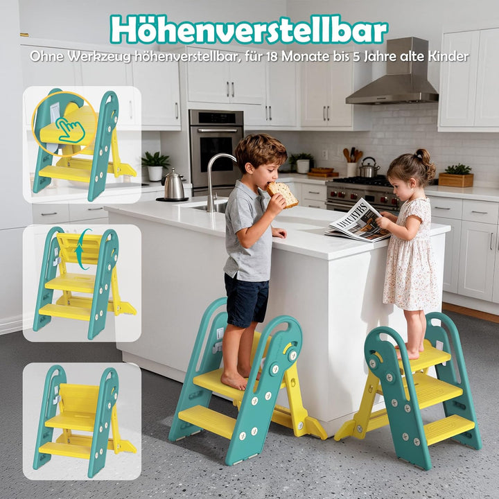 Onasti Tritthocker Kinder, Höhenverstellbar 3 Stufen Hocker Kinder, Trittschemel für Baby mit Handha