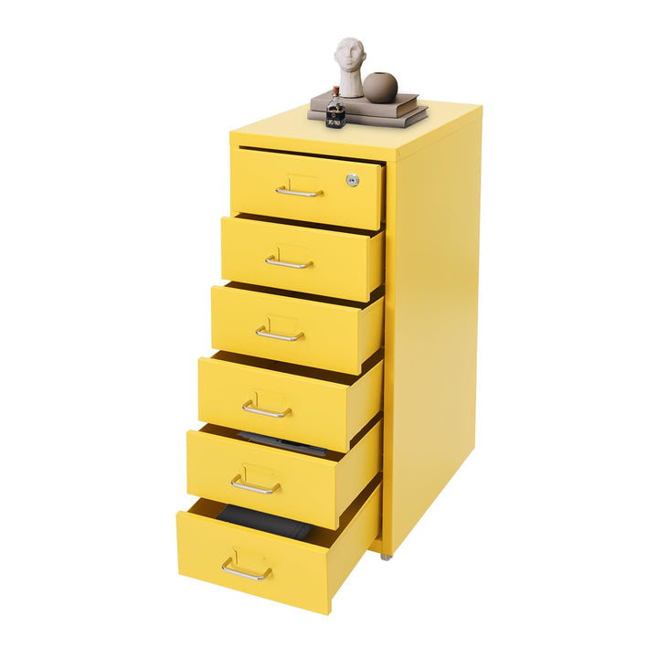 BRRIDE Aktenschrank Abschliessbar, Rollcontainer mit 6 Schubladen, Metall Bürocontainer Schubladensc