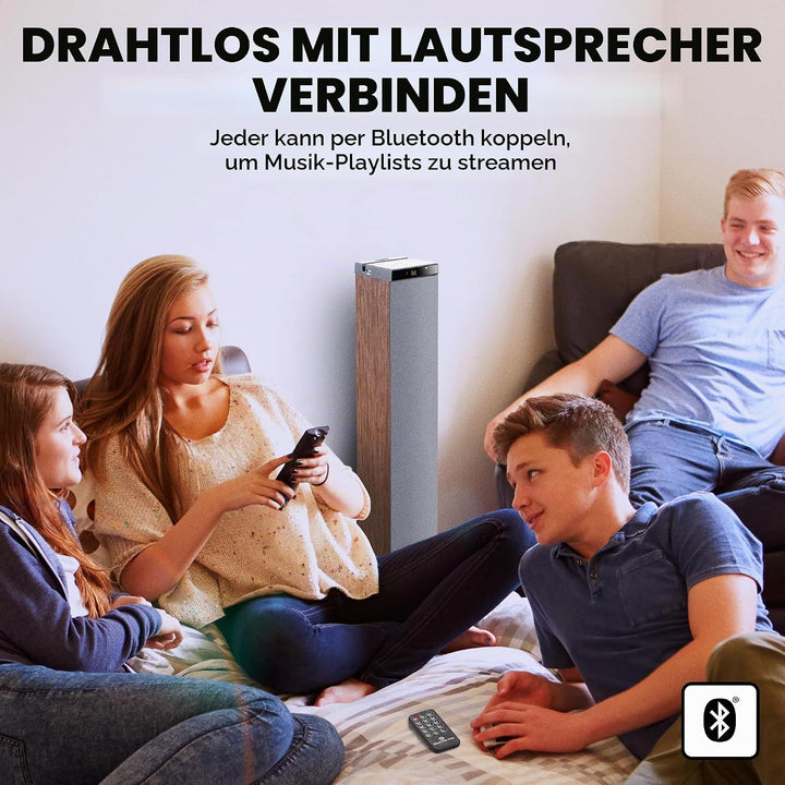 GOgroove Bluetooth Turm Lautsprecher mit integriertem Subwoofer - Standlautsprecher mit Bass und Dua