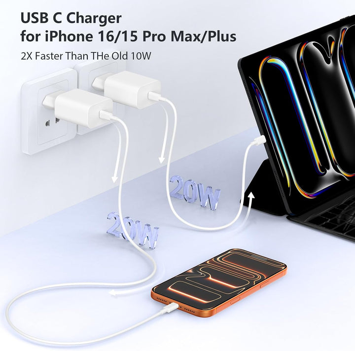 2Pack USB C Ladegerät für iPhone 16 15 17/16 15 17 Pro/16 15 17 Pro Max/16 15 Plus/17 Air, 20W USBC