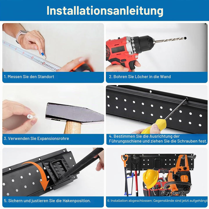 Gartengeräte Halterung,48 Zoll garage tool organizer wall mount, 3 verstellbare Platten + 10 Haken a