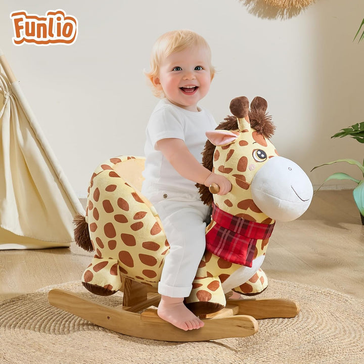 FUNLIO Giraffen-Baby-Schaukelpferd für Kleinkinder von 6 Monaten bis 3 Jahren, Plüschtier zum Aufsit