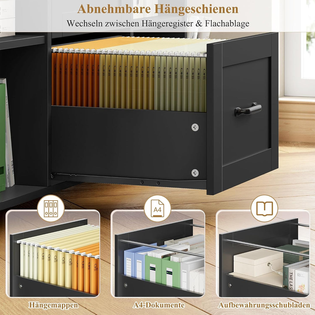 HOCSOK Aktenschrank, Rollcontainer mit Steckdosen, Schubladenschrank mit Rollen, 108 * 37.8 * 76, 5