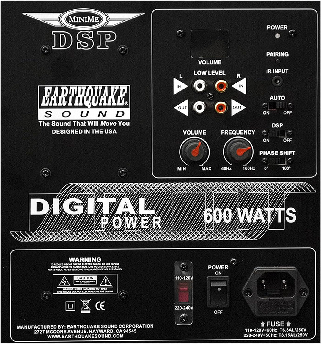Earthquake Sound MiniMe-DSP-P10 Aktiver 10-Zoll-Subwoofer mit DSP und Passive Radiator, Klavier Schw