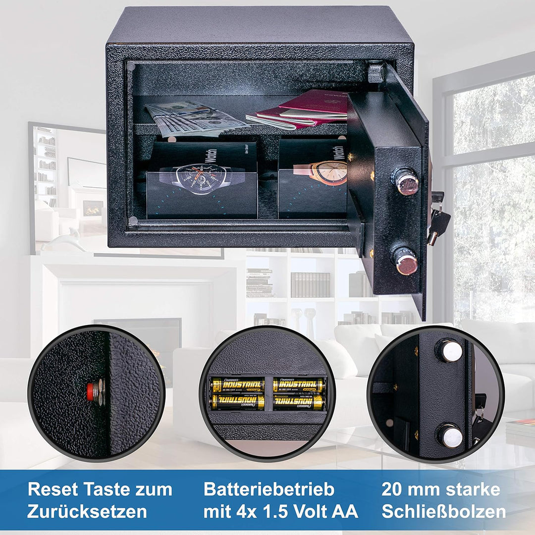 Anadol Tresor Deluxe, Elektronischer Safe mit Zahlenschloss, Fingerabdruck Sensor, Doppelbolzen Verr