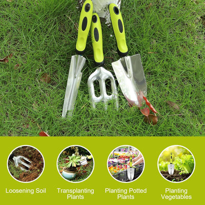 DEWINNER Garten Werkzeug Set, 3 Stücke Edelstahl Gartengeräte Set mit Schaufel für Gartenbau, Handga