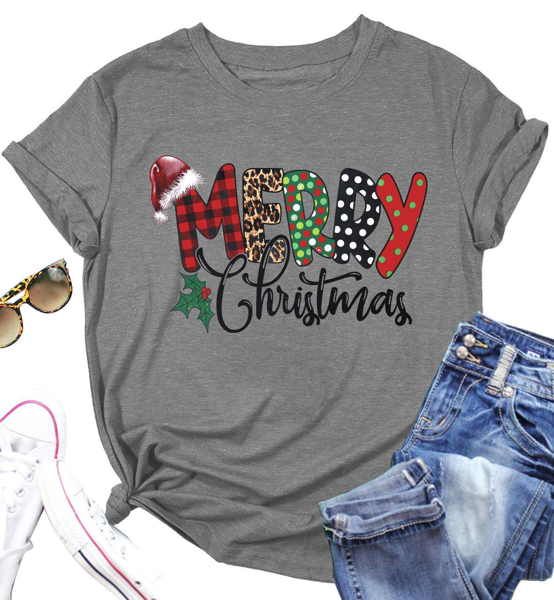 Weihnachtsbaum T-Shirt Für Damen Merry Christmas Bedruckte T-Shirts Kurzarm Holiday Tshirt Oberteile