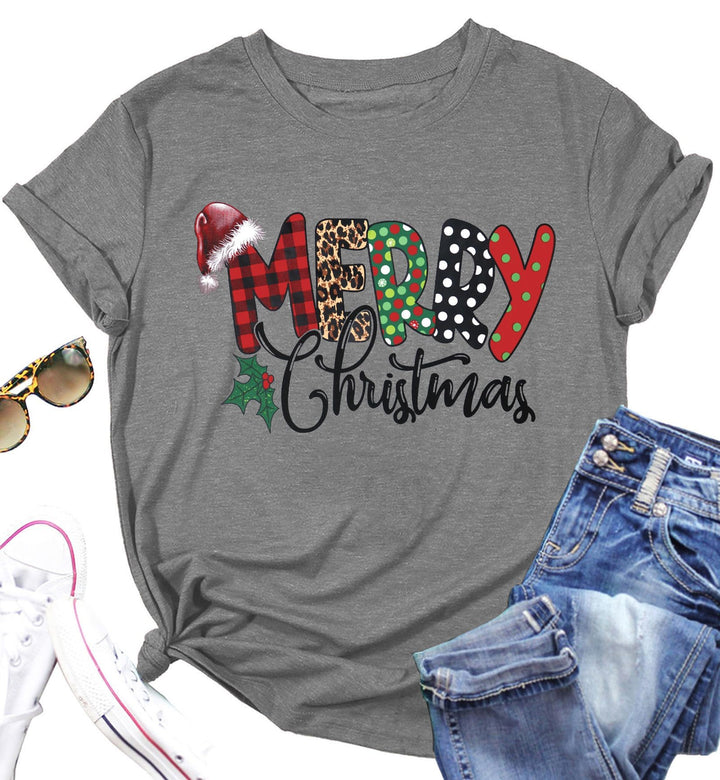 Weihnachtsbaum T-Shirt Für Damen Merry Christmas Bedruckte T-Shirts Kurzarm Holiday Tshirt Oberteile