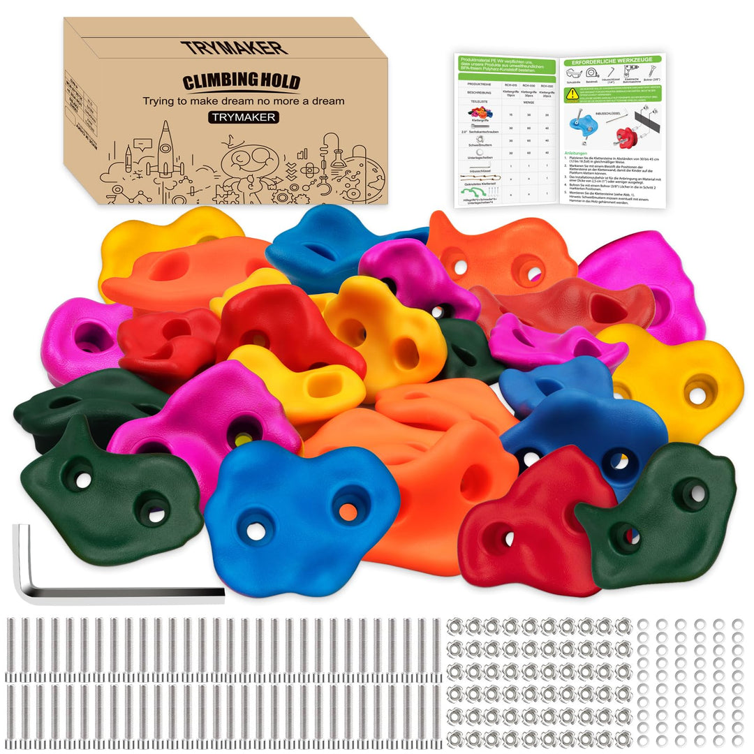 Trymaker Klettergriffe, Kinder Klettersteine für Kletterwand, 30 Stück Kletterwandgriffe Set für Kin