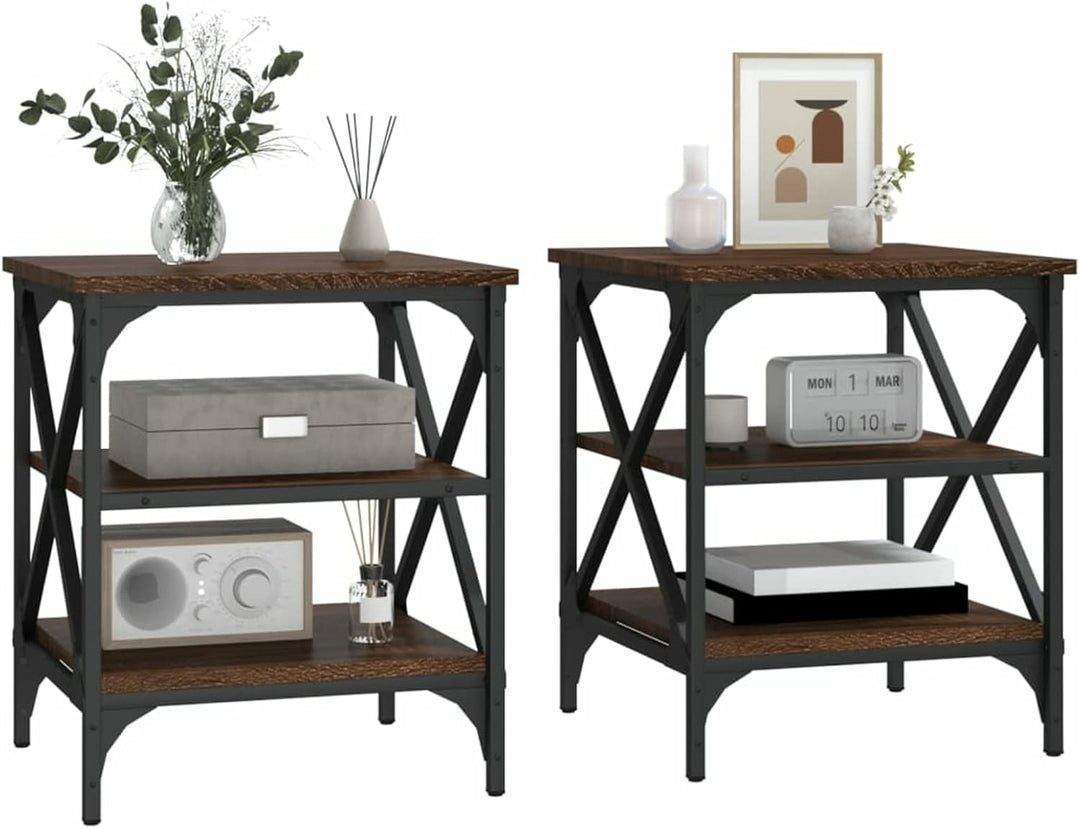Tidyard 2 STK. Beistelltisch Couchtisch Wohnzimmertisch Sofatisch Coffee Table Braune Eiche 40x42x50