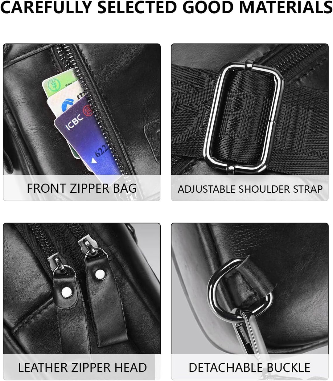 LOONGYOON Herrenbrusttasche aus Leder Umhängetasche mit Kopfhöreröffnung Studie über Sportreisen Mul