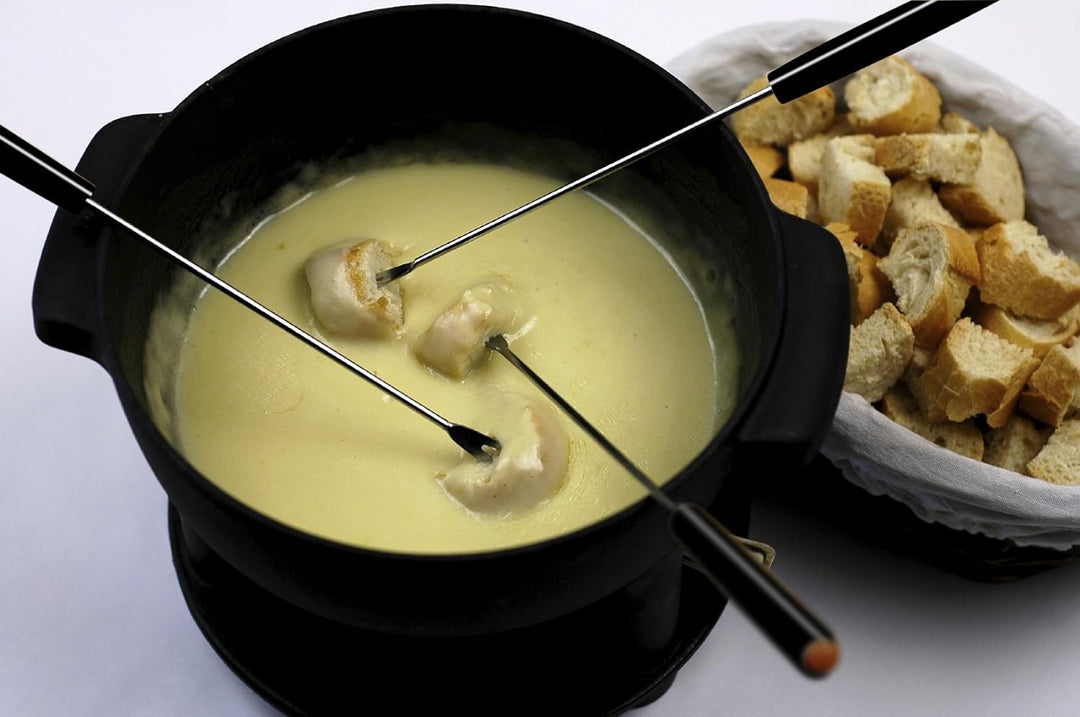 FACKELMANN Fonduegabeln Set, Fonduebesteck aus Edelstahl, Fonduespiesse mit farbigen Kunststoffgriff