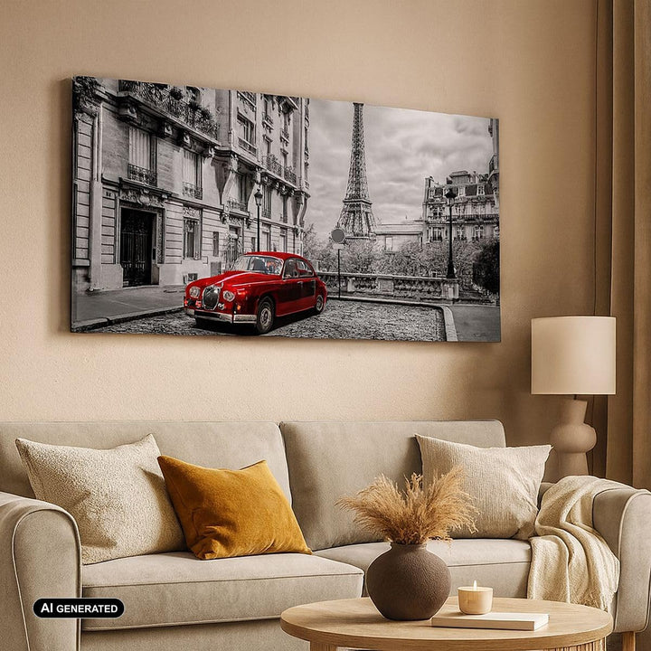 Panorama Bilder auf Leinwand 100x40cm Leinwandbild Auto Eiffle Strasse Gebäude Gross Wanddeko Bild S