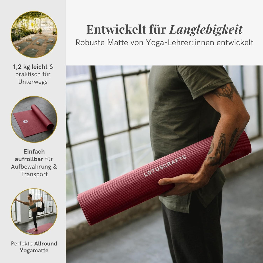 LOTUSCRAFTS® Yoga Matte Standard oder XL, universell einsetzbar als Yogamatte, Sportmatte, Gymnastik