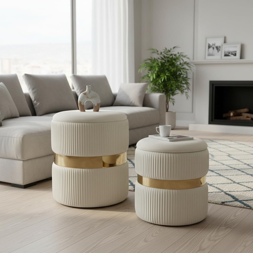AllEquip 2er-Set Sitzhocker Samt Schminktisch Pouf Hocker mit Stauraum Ottoman Aufbewahrungshocker (