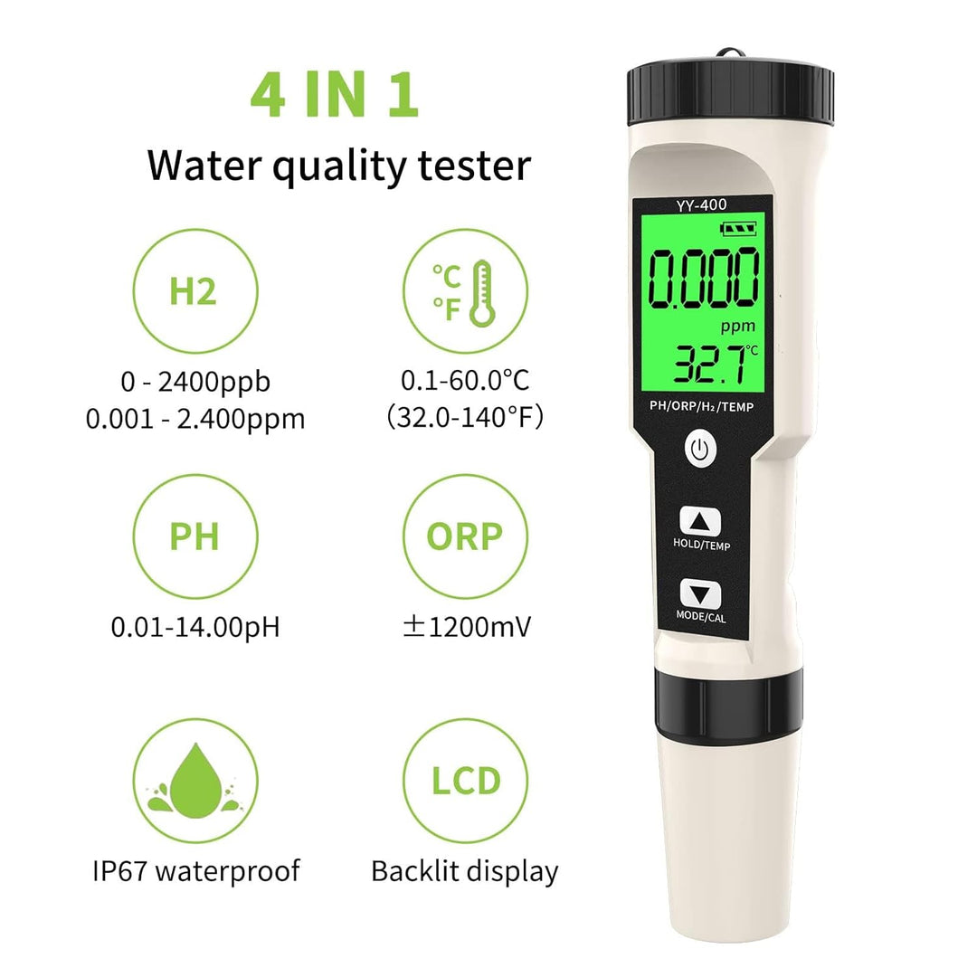 pH Messgerät, 4-in-1 pH ORP H2 TEMP Tester, Acqua IP67 Wasserdicht 0,01 hochpräzise digital Wasserqu