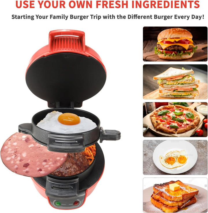 HENYEER Sandwich Toaster Burger Maker, mit Eierringe und Zeitschaltuhr, Effiziente Antihaft Heizplat