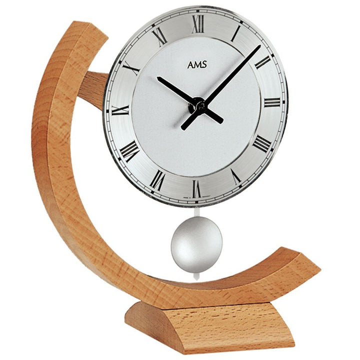 AMS Tischuhr 163 mit Quarzpendelwerk Tisch Design Pendeluhr Metallpendel römische Ziffern