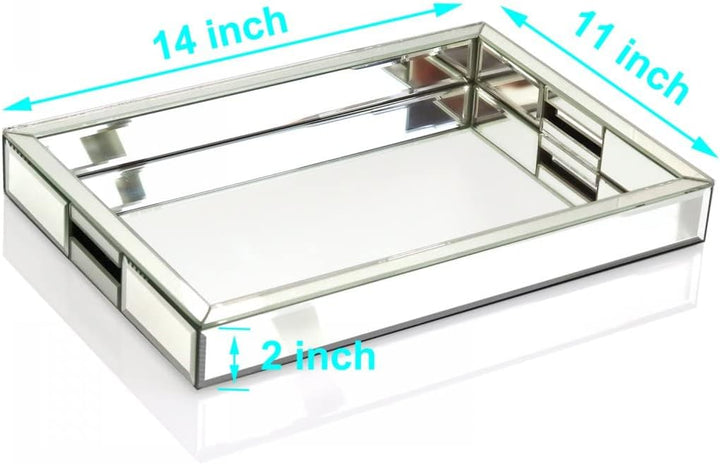 Quadratisches silberfarbenes Spiegeltablett, Grösse 27.9 cm Längex35.6 cm Breitex5.1 cm Höhe, verspi