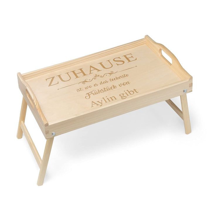 Maverton Serviertablett mit Gravur - personalisiert - Tabletttisch mit Griffen - klappbare Beine - e
