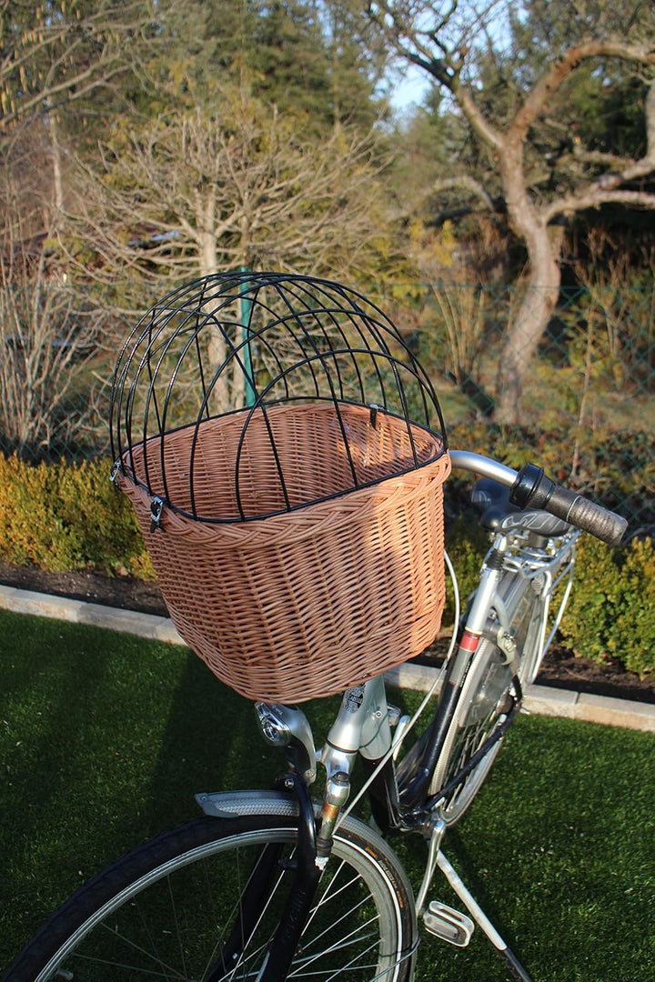 Hundefahrradkorb für Fahradlenker aus Weide mit Metallgitter und Kissen XL oder XXL Weidenkorb Hunde