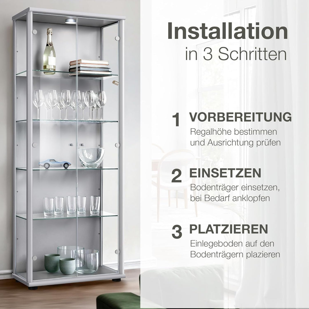 K-Möbel Glaseinlegeboden 4er-Set Glasboden für 2 TRG. Standvitrine für C1084 / C1019 Zubehör Glasböd