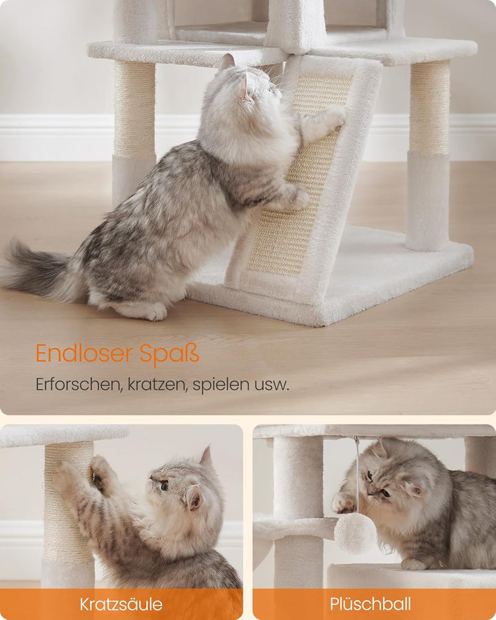 Feandrea Kratzbaum, 96 cm hoch, Katzenbaum mit grosser Plattform, Katzenkratzbaum mit Katzenhöhle, H