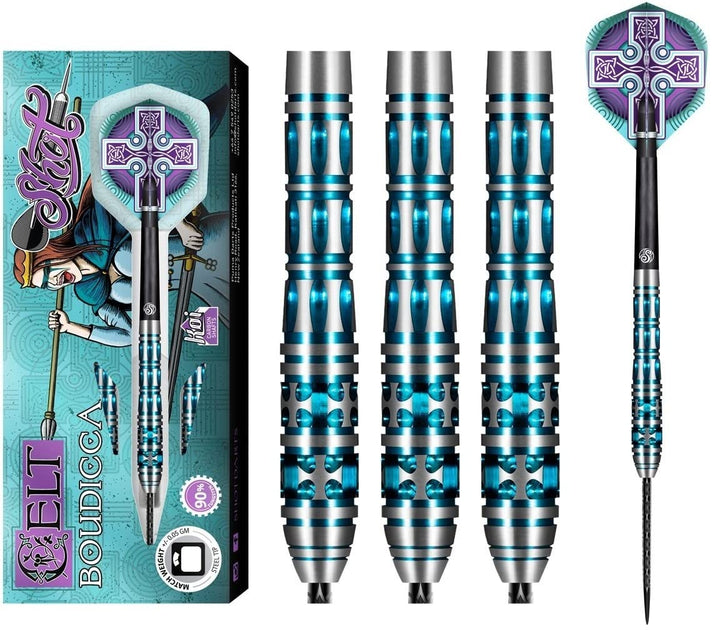 Shot Steel Darts Celt Boudicca 90% Tungsten Steeltip Darts Steeldart Dartpfeile Set mit Schäften und