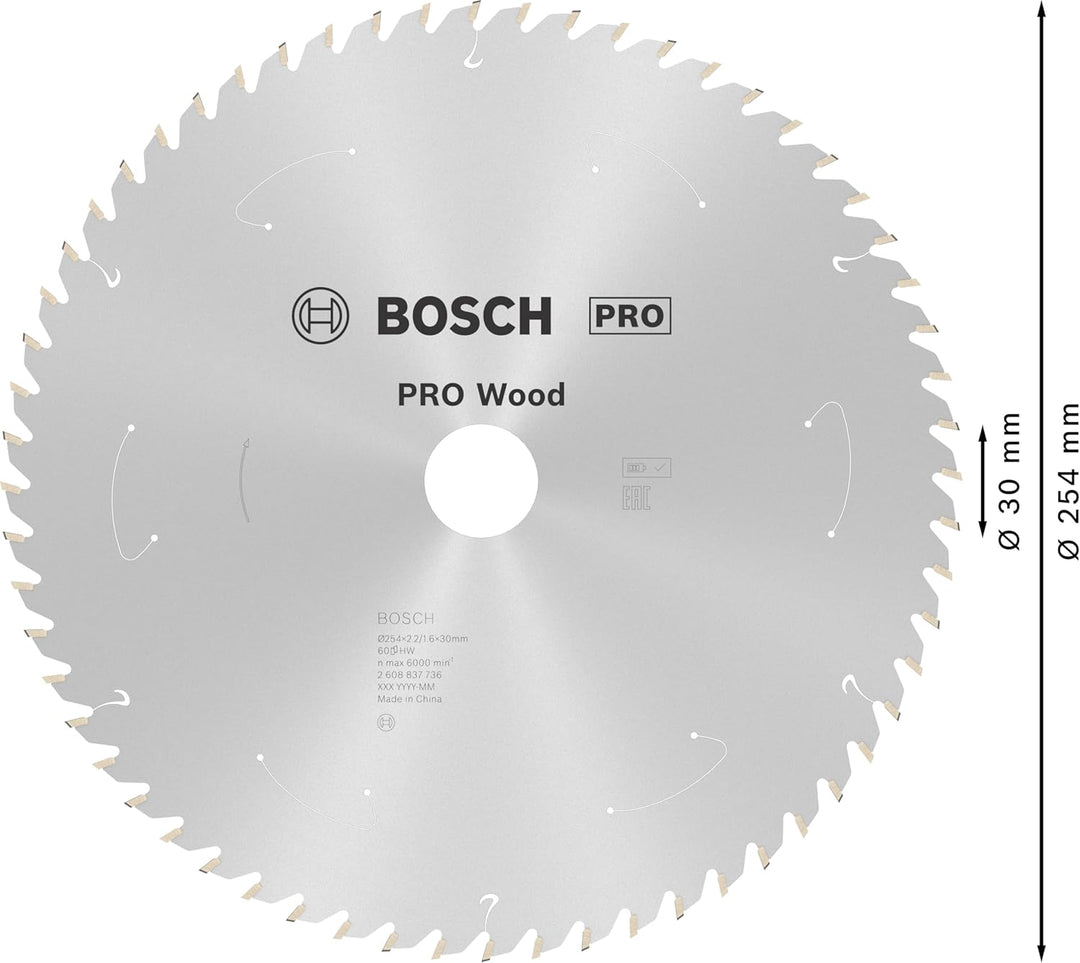 Bosch Accessories 1x Kreissägeblatt Standard for Wood (Holz, Sägeblatt Ø 254 x 30 x 2,2 mm, 60 Zähne