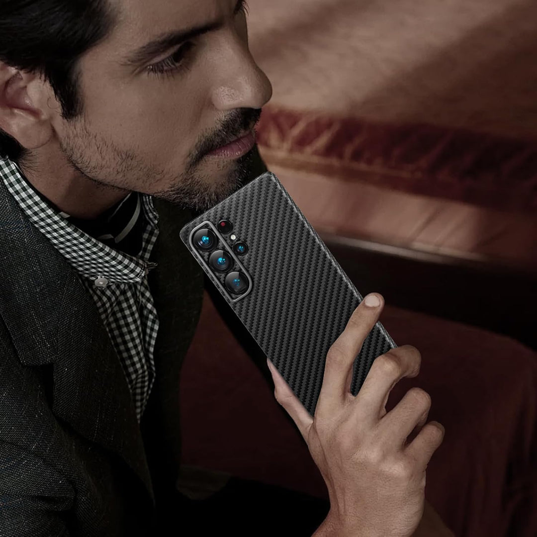 memumi Magnetische Carbon Hülle für Galaxy S25 Ultra,Ultradünne Handyhülle, Hülle aus echter Aramidf