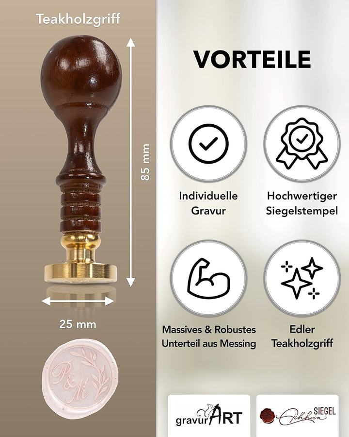 gravurART Siegelstempel personalisiert mit Initialen - Persönliche Siegel auf Einladungen oder Save