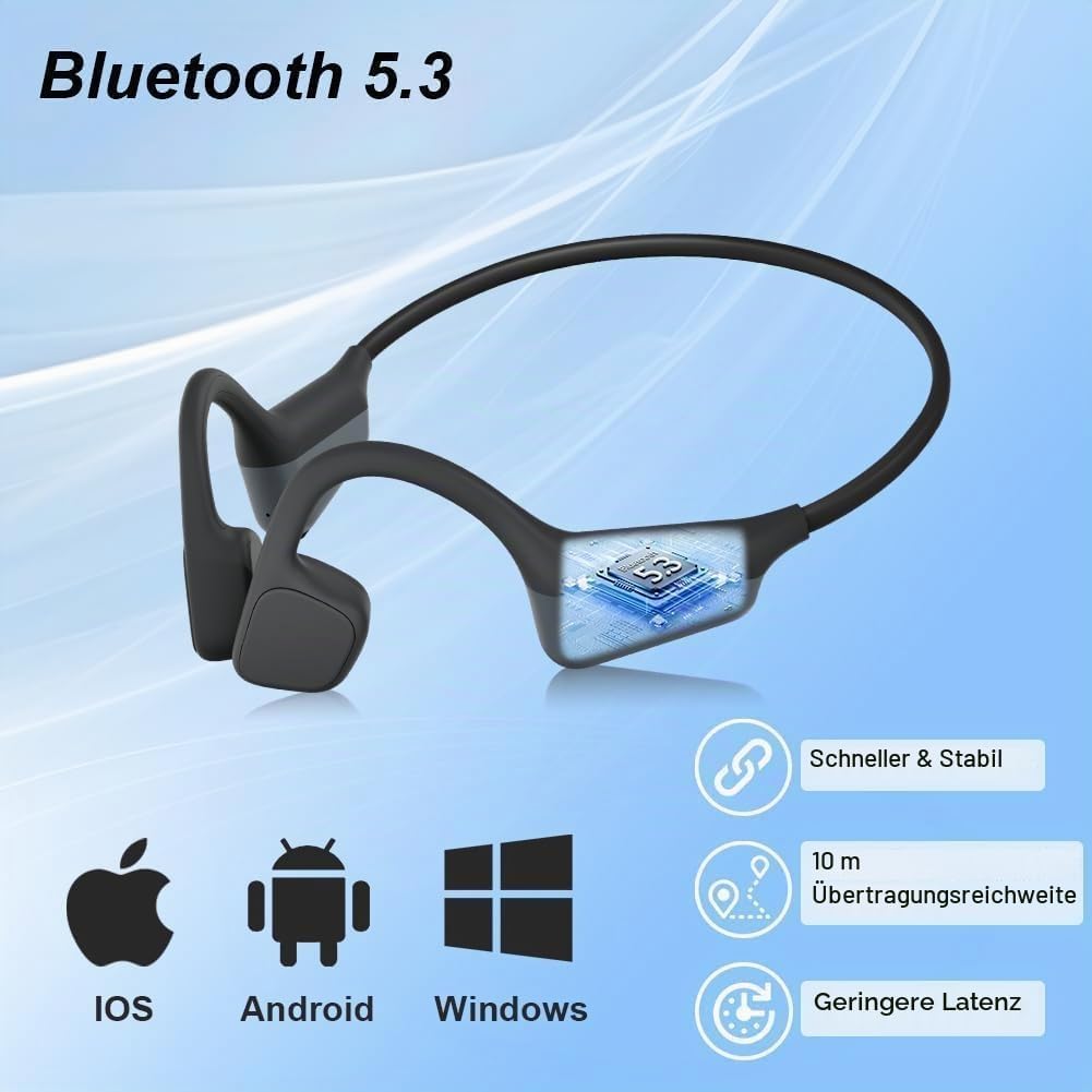 Knochenschall Kopfhörer, Open Ear Bluetooth 5.3 Kopfhörer Kabellos, 8 Stunden Akkulaufzeit, IPX5 was