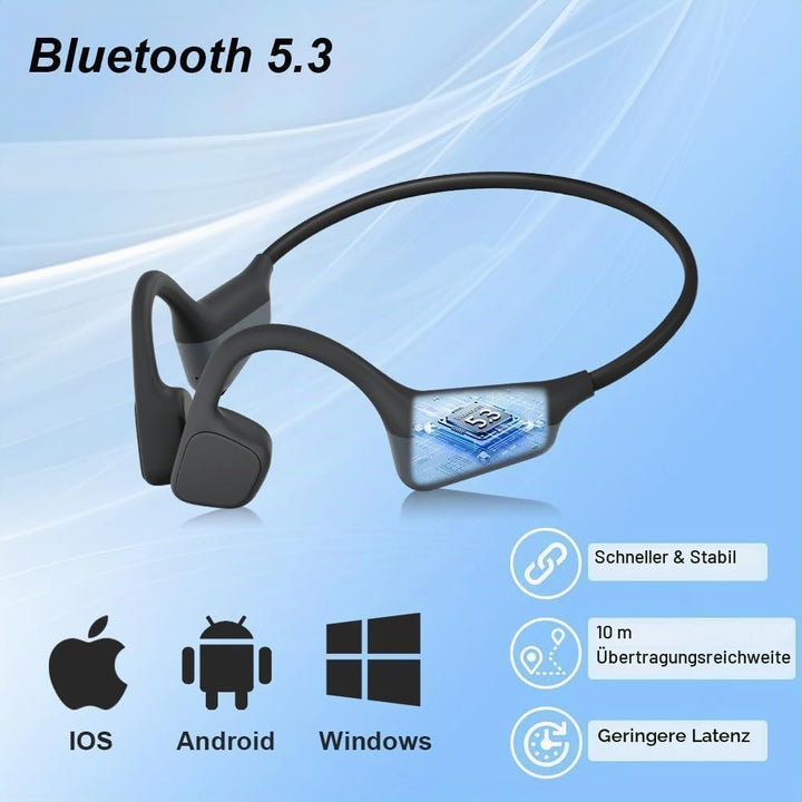 Knochenschall Kopfhörer, Open Ear Bluetooth 5.3 Kopfhörer Kabellos, 8 Stunden Akkulaufzeit, IPX5 was