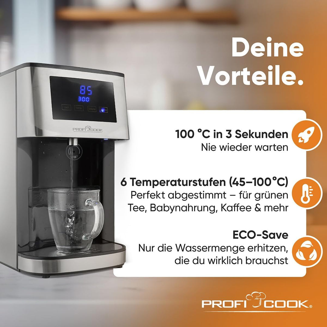 ProfiCook® Heisswasserspender | heisses Wasser in 3 Sekunden | Wasserkocher | kochendes Wasser auf K