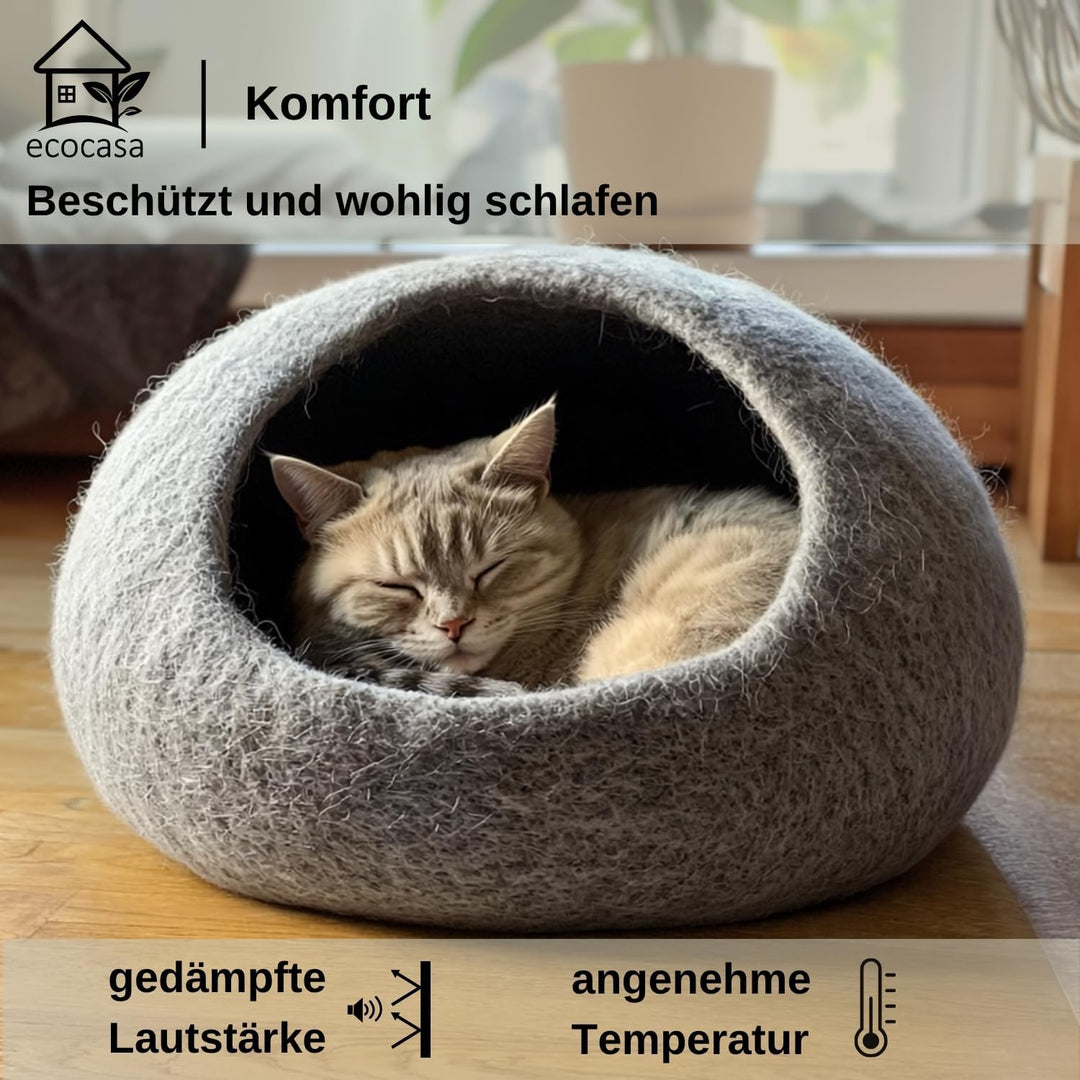 ecocasa Katzenhöhle Katzenbett Katzenhaus XL – auch für grosse Katzen – aussen robust & innen kusche