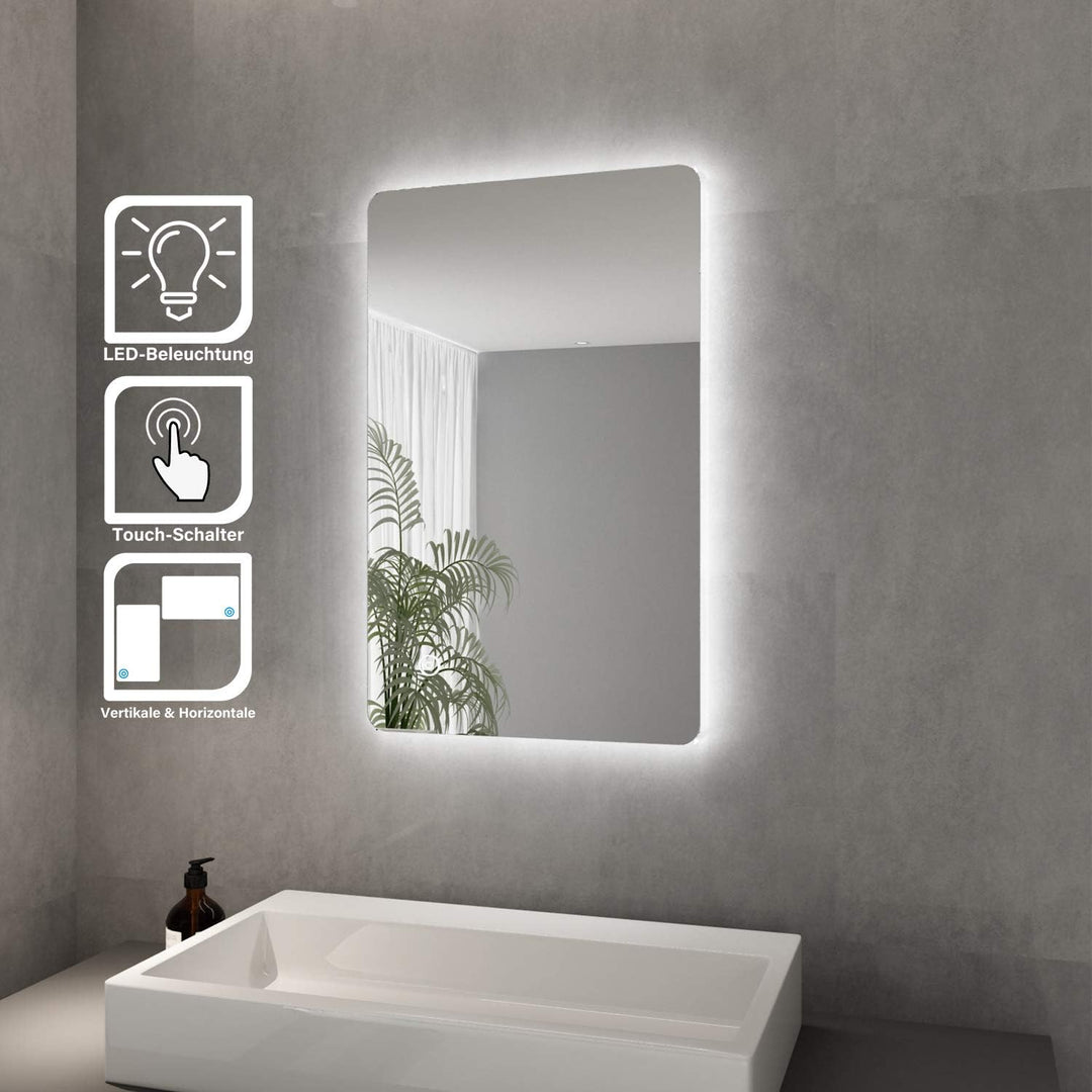Elegant Badspiegel mit Beleuchtung Lichtspiegel LED Spiegel 80 x 50 cm kaltweiss IP44 Badezimmer Wan