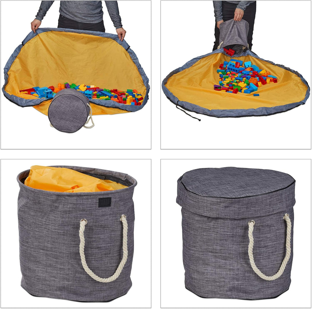 Relaxdays Aufräumsack mit Spieldecke, Spielzeug Aufbewahrung, Kinder, aufgeräumtes Kinderzimmer, HxD