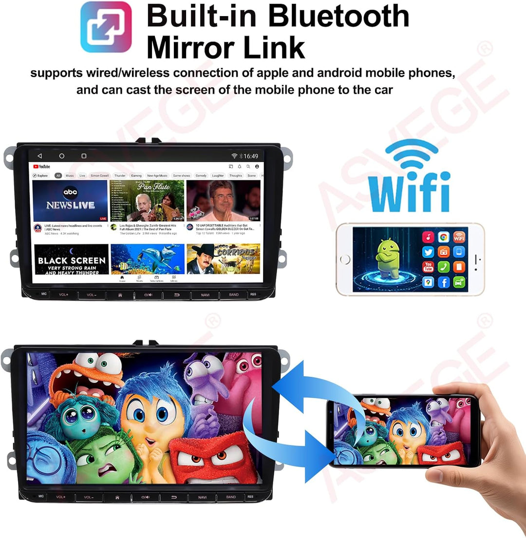 ASVEGE 9" Android 14 Auto Radio für VW Golf 5/6/7 Passat B6/B7 Tiguan Touran | 4+64GB | Wireless Car