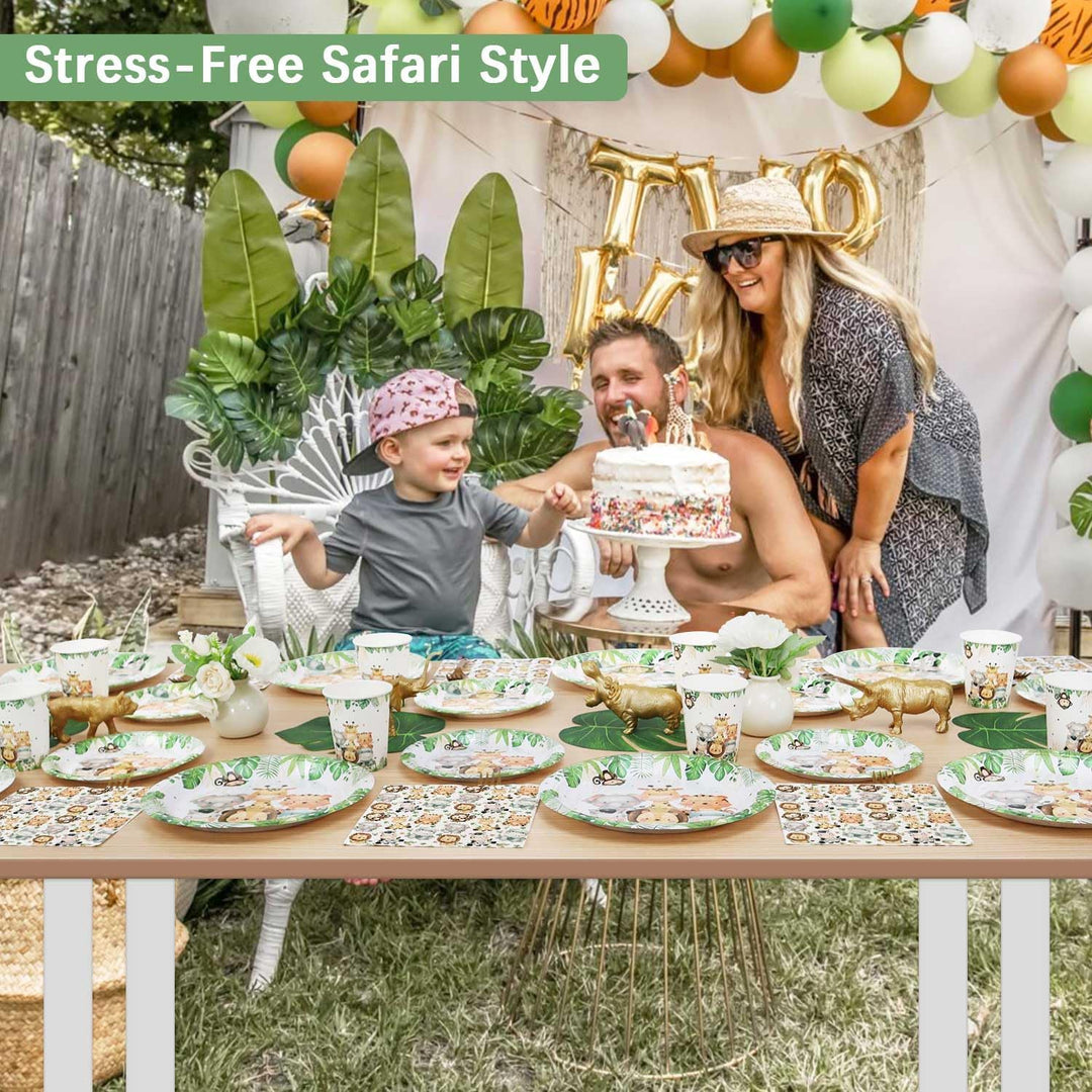 100pcs Dschungel Safari Partygeschirr Set für 25 Gäste, wiederverwendbare Pappteller Tassen Serviett