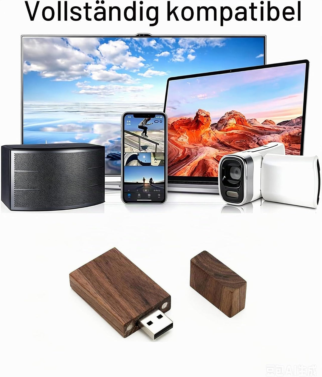 USB-Speicherstick aus Walnussholz, rechteckige Form, USB 2.0/3.0, 5er-Pack Wood USB Disk-4 3.0/16GB