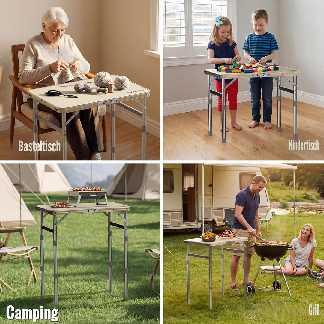 GARLLEN Campingtisch klappbar Klapptisch, 58x40cm & 3 Höhenverstellbar(26/48/70cm) ABS Wasserdichter