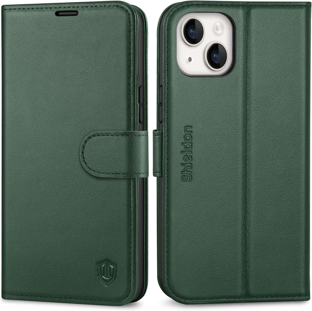 SHIELDON Hülle für iPhone 14 Plus, Handyhülle [Echtleder] [Kartenfach] [Standfunktion] [Magnetversch