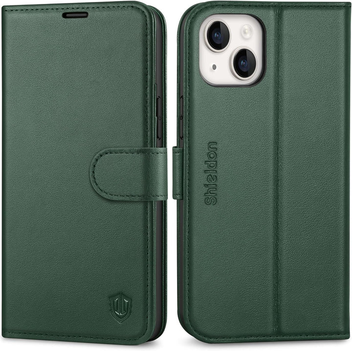 SHIELDON Hülle für iPhone 14 Plus, Handyhülle [Echtleder] [Kartenfach] [Standfunktion] [Magnetversch