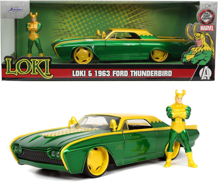 Jada Toys Marvel LokiFord Thunderbird 1:24, Muscle Car, inkl. Figur